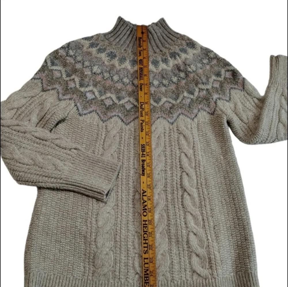 CHICO'S Women's Wool Grannnycore‎ Fisherman Chunky Sweater size S Cable Knit